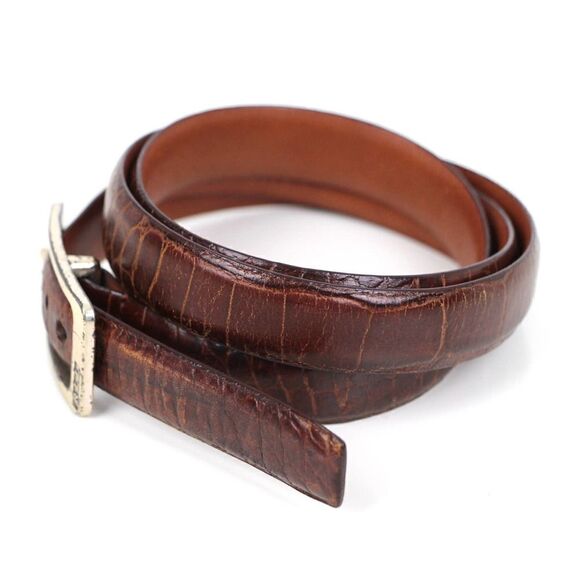 VTG Lauren Ralph Lauren CROCO BROWN GENUINE LEATHER 3/4"Wd WOMEN'S BELT Sz M (X3 - Picture 2 of 13